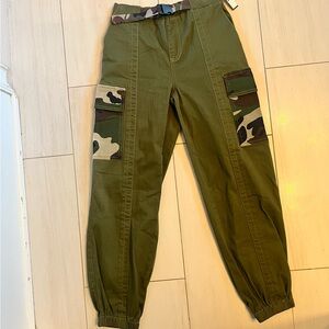 Almost Famous Olive Green Cargo Pants with Camo Patch Details